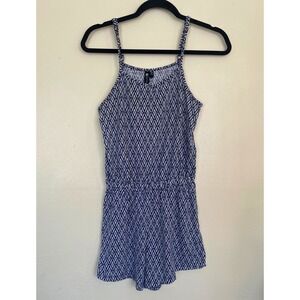 Cotton On XS Blue White Diamond Print Sleeveless‎ Romper Adjustable Straps